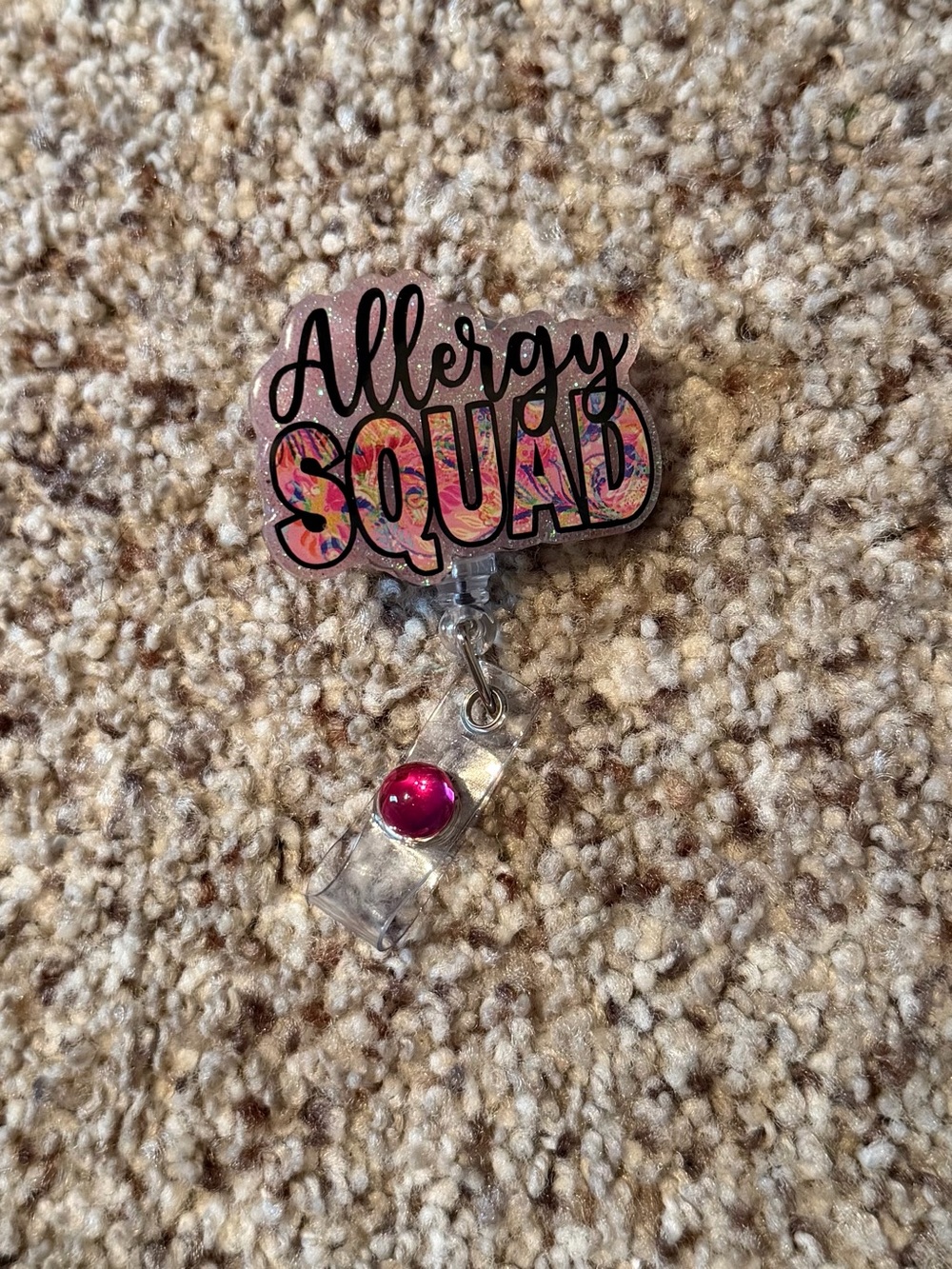 Allergy Squad Pink Floral Retractable Badge Reel